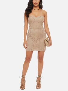 Dessy Collect. Vivian Diamond NWOT Lace Mini Dress Women Size0 Strapless Bridal